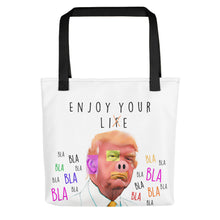 Load image into Gallery viewer, Mr. Kling Donald Trump Enjoy your life all over print tote bag from #ArtIt - urban artwear