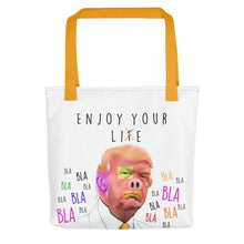 Load image into Gallery viewer, Mr. Kling Donald Trump Enjoy your life all over print tote bag from #ArtIt - urban artwear