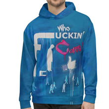 Load image into Gallery viewer, Mr. Kling Who cares all-over unisex hoodie